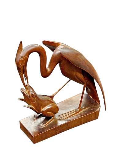 Vintage holzskulptur reiher - vintage,